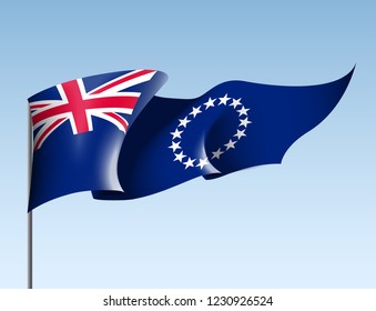 illustration festive banner with state flag of The Republic of Cook Islands. Card with flag and coat of arms Happy Republic of Cook Islands Day 2019 picture banner 4 august 1965 of foundation day