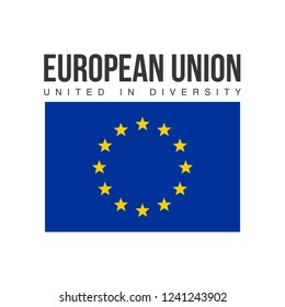 illustration festive banner with state flag of The European Union. Card with flag and coat of arms Happy European Union Day 2019 picture banner of foundation day