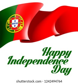 illustration festive banner with state flag of The Republic of Portugal. Card with flag and coat of arms Happy Republic of Portugal Day 2018. picture banner December 1 of foundation day