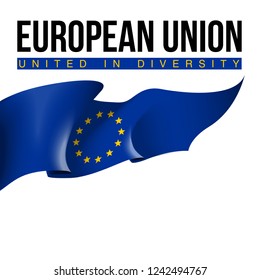 illustration festive banner with state flag of The European Union. Card with flag and coat of arms Happy European Union Day 2019 picture banner of foundation day