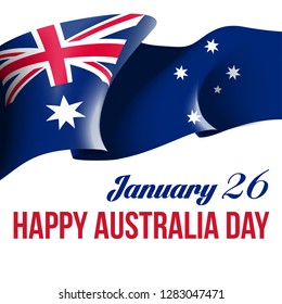 illustration festive banner with state flag of The Commonwealth of Australia. Card with flag and coat of arms Happy Commonwealth of Australia Day 2019. picture banner 26 January 1788 of foundation day