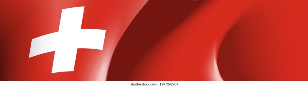 illustration festive banner with state flag of Confederation Switzerland. Card with flag and coat of arms Happy Swiss Confederation Day 2019. picture banner august 1 of foundation day