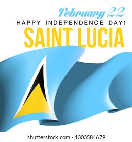 illustration festive banner with state flag of The Republic of Caint Lusia. Card with flag and Happy Republic of Caint Lusia Day 2019. picture banner February 22 of foundation day