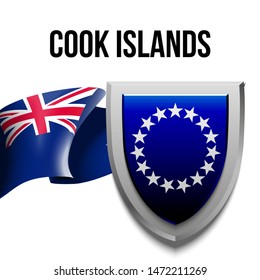 illustration festive banner with state flag of The Republic of Cook Islands. Card with flag and coat of arms Happy Republic of Cook Islands Day 2019 picture banner 4 august 1965 of foundation day