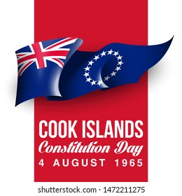 illustration festive banner with state flag of The Republic of Cook Islands. Card with flag and coat of arms Happy Republic of Cook Islands Day 2019 picture banner 4 august 1965 of foundation day