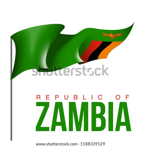 illustration festive banner with state flag of The Republic of Zambia. Card with flag and coat of arms Happy Republic of Zambia Day 2018. picture banner October 24 of foundation day