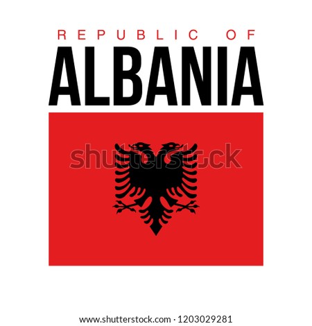 illustration festive banner with state flag of The Republic of Albania. Card with flag and coat of arms Happy Republic of Albania Day 2019. picture banner november 28 of foundation day