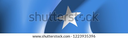illustration festive banner with state flag of The Federal Republic of Somalia. Card with flag and coat of arms Happy Federal Republic of Somalia Day 2019. picture banner July 1 of foundation day