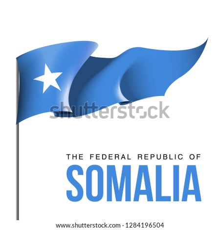 illustration festive banner with state flag of The Federal Republic of Somalia. Card with flag and coat of arms Happy Federal Republic of Somalia Day 2019. picture banner July 1 of foundation day