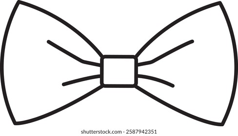 illustration, festive bow tie, black and white vector linear icon isolated on a white transparent background