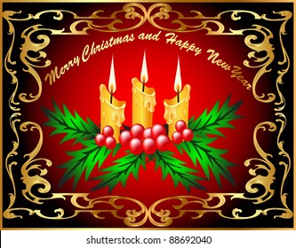  illustration festive candles berries with sheet holly