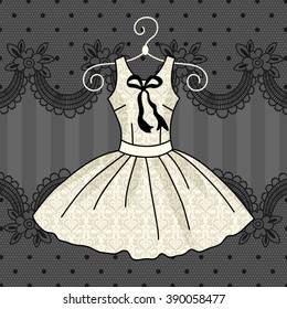Illustration of a festive dress. Vintage. Lace background.