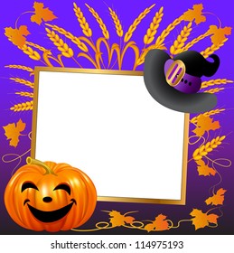 illustration festive hat and pumpkin on a background paper for the message