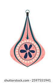 Illustration of a festive ornament typically used for Christmas tree decoration, featuring vibrant colors and elegant details, isolated on a white background.