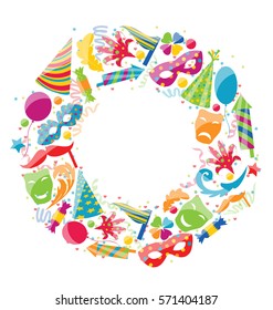 Illustration Festive Round Frame for Carnival, Party Circus Colorful Icons - Vector