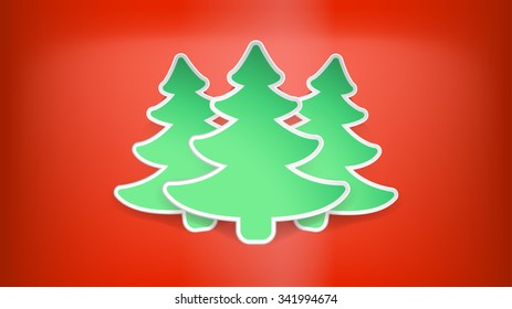 illustration of few green christmas trees on red color background