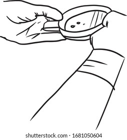 Illustration of fhands holding container checking up lab =, lab, medical concept