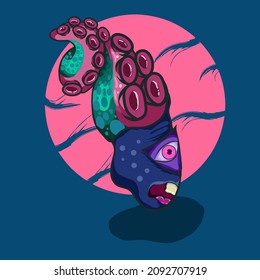Illustration fiction character. 
 So crazy to monster concept. 
Vector art character cartoon face cute design. 