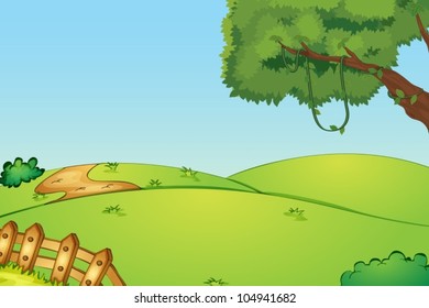 Illustration of a field and a fence