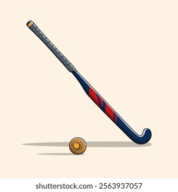 Illustration of field hockey stick and ball