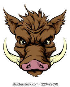 An illustration of a fierce boar animal character or sports mascot