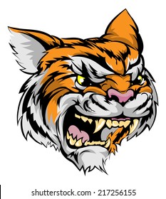 An illustration of a fierce tiger animal character or sports mascot
