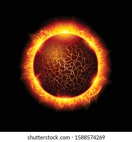 Illustration of a Fiery Ball of a Burning Star, Solar Disk. Solar Flare Burning Around Astrological Celestial At Galaxy Concept Illustration on Black Background