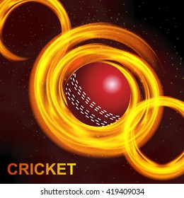 illustration of fiery cricket ball in abstract background