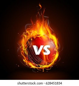 illustration of fiery cricket ball for Cricket Championship with VS versus text