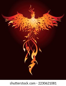 Illustration of fiery phoenix bird ideal for tattoo, logo and printing