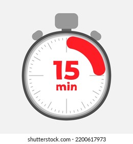 Illustration of fifteen minutes stopwatch on white background. Vector illustration