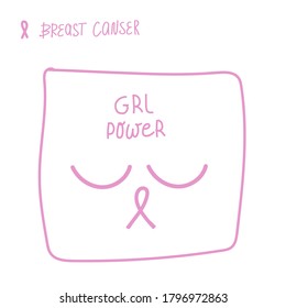 Illustration of fight against breast cancer. Hand with a pink ribbon. The world day against breast cancer. Women's motivation and support. Vector illustration
