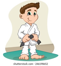 Illustration is a fighter child Character martial arts, judo, karate, jujitso, taekwondo. Ideal for sports and institutional information