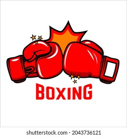 Illustration of fighting boxing gloves. Design element for logo, label, sign, emblem, poster. Vector illustration