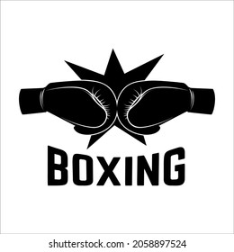 Illustration of fighting boxing gloves. Design element for logo, label, sign, emblem, poster. Vector illustration