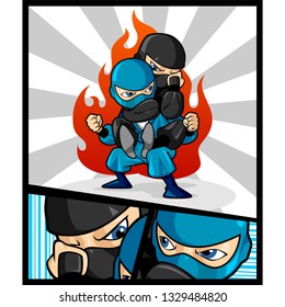 Illustration of fighting two ninjas