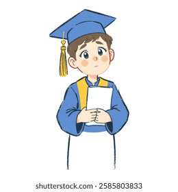 Illustration of Figure in a graduation cap, holding a diploma, looking worried.
