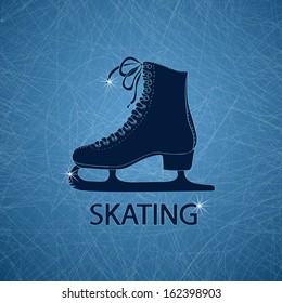 Illustration with figure skate on a ice rink textured background