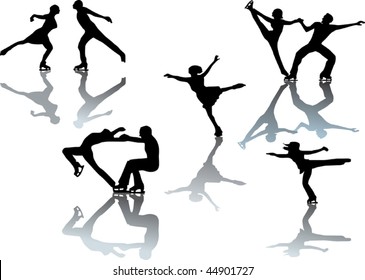 illustration with figure skater silhouettes on white background