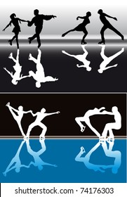 illustration with figure skater silhouettes on white background