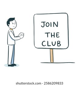 Illustration of Figure standing in front of a "Join the Club" sign.