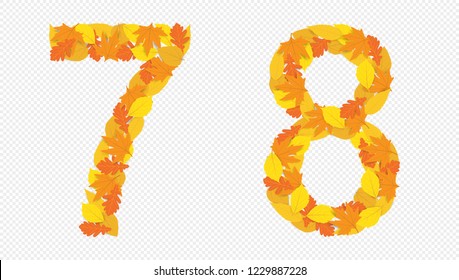 Illustration of figures seven and eight , autumn yellowed leaves, decoration, design.
