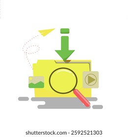 illustration of File Finder, concept of downloading files of various types in flat style.