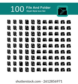 Illustration of File and Folder Collection design Glyph Icon. File and Folder Glyph Icon Pack. Set of File and Folder Solid Icon