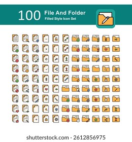 Illustration of File and Folder Collection design Filled Icon. File and Folder Filled Icon Pack. Set of File and Folder Outline Icon