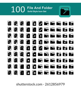 Illustration of File and Folder Collection design Solid Icon. File and Folder Solid Icon Pack. Set of File and Folder Glyph Icon