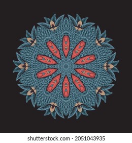 Illustration filigree colorful mandala. oriental mandala