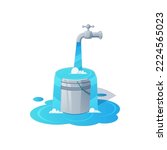 Illustration fill the bucket until it overflows. vector image.