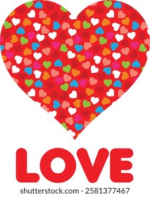 An illustration filled with a pattern of small hearts inside a big heart
