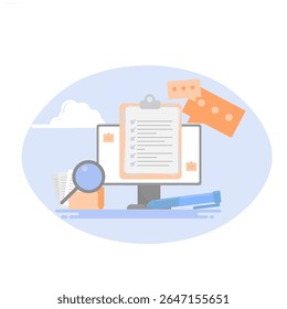 illustration of filling out an internet questionnaire, concept of an online questionnaire.